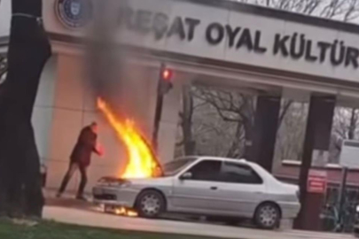 Seyir halindeyken arıza yapan araç alev topuna döndü