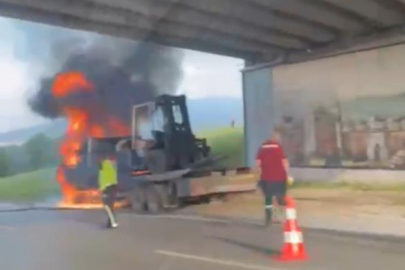 Forklift taşıyan kamyon alevlere teslim oldu
