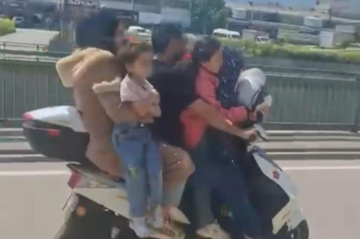 Bursa’da motosiklete 5 kişi binen aile yürekleri ağza getirdi