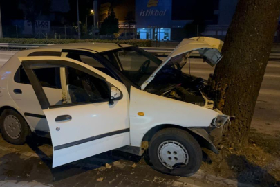 Direksiyon hakimiyetini kaybeden sürücü ağaca çarptı