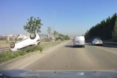 Kontrolden çıktı böyle takla attı, kaza yapan çiftin burnu kanamadı