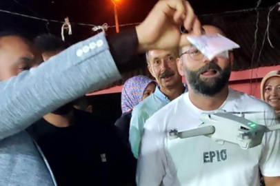 Düğünde drona para takarken elinden oluyordu