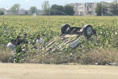 Kontrolden çıkan araç takla atıp tarlaya uçtu: 1 yaralı