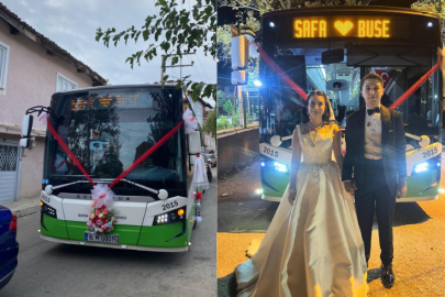 Bursa'da otobüs gelin arabası gibi süslendi