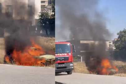 Terk edilmiş otomobil alev alev yandı