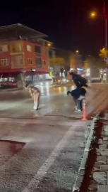 Yaya geçidinden karşıya birdirbir oynayarak geçtiler