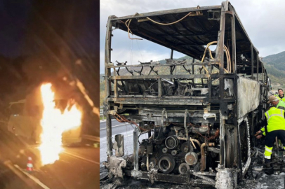 Ortaokul öğrencilerini taşıyan otobüs alevlere teslim oldu