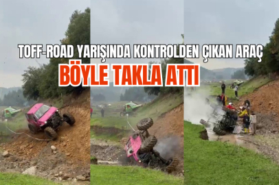 Off-road yarışında kontrolden çıkan araç böyle takla attı