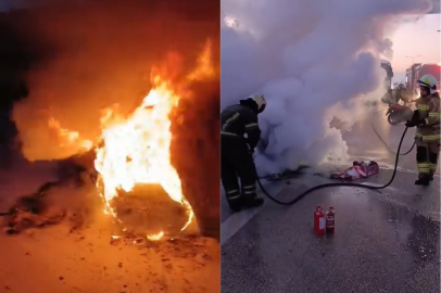 Hareket halindeki otomobil alev aldı