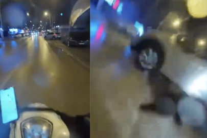 Aniden yola çıkan cip motosikletle böyle çarpıştı