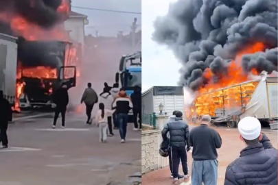 Sünger ve mobilya yüklü tır dorseleri alev alev yandı