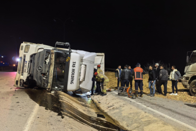 Bursa'da talaş yüklü tır devrildi! Genç sürücü hayatını kaybetti