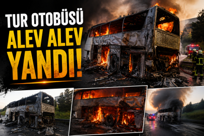 Tur otobüsü alev alev yandı