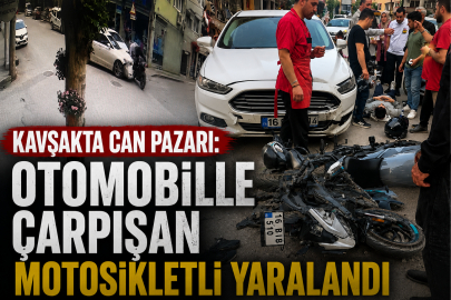 Kavşakta can pazarı: Otomobille çarpışan motosikletli yaralandı