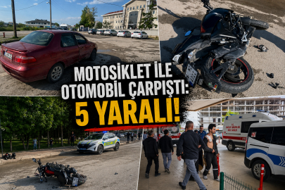 Motosiklet ile otomobil çarpıştı: 5 yaralı