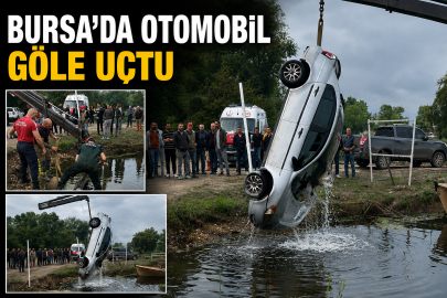 Bursa'da otomobil göle uçtu