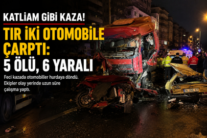 Katliam gibi kaza; Tır iki otomobile çarptı: 5 ölü, 6 yaralı
