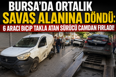 Bursa'da Ortalık Savaş Alanına Döndü: 6 Aracı Biçip Takla Atan Sürücü Camdan Fırladı!