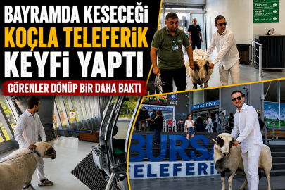 Uludağ’da Gören Telefonuna Sarıldı: Kurbanlık Koçla Teleferik Keyfi