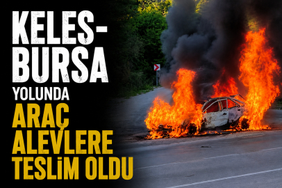 Keles-Bursa yolunda araç alevlere teslim oldu