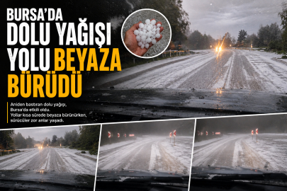 Dolu yağışı yolu beyaza bürüdü