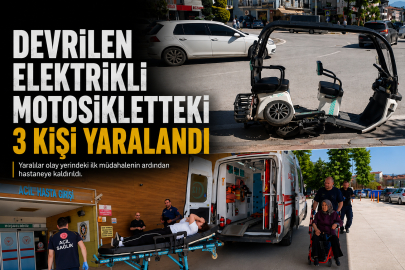 Devrilen elektrikli motosikletteki 3 kişi yaralandı