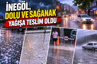 İnegöl, dolu ve sağanak yağışa teslim oldu