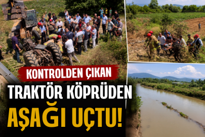 Kontrolden çıkan traktör köprüden aşağı uçtu